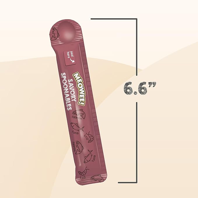 MEOWEE! Savory Spoonables with Real Salmon, Tuna and Krill for Cats, 4 Count, Treat Your Cat to Triple Flavor Squeezable Lickable Wet Treats with Built-in Spoon for Less Mess