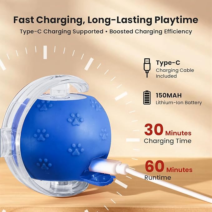 Cat Toys, Cat Toys for Indoor Cats, Cat Toys Interactive, 360° Rotating Automatic Interactive Cat Ball with Smart Activation, LED Light, Type-C Rechargeable, 3 Replaceable Dragonfly Tails, Bored(Blue)