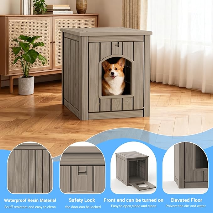 DRATO Outdoor Cat House - Weatherproof Resin Cat Igloo Shelter, Durable & Insulated, Easy Assembly Cat House for Garden, Patio, Backyard Use (Gray, 18.46 * 23.62 * 21.42)