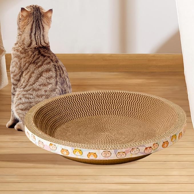 Round Cat Scratcher Bed, Cat Nest, for Indoor Cats, Corrugated Scratching Board, Cat Lounge Bed for Furniture Protector, Large