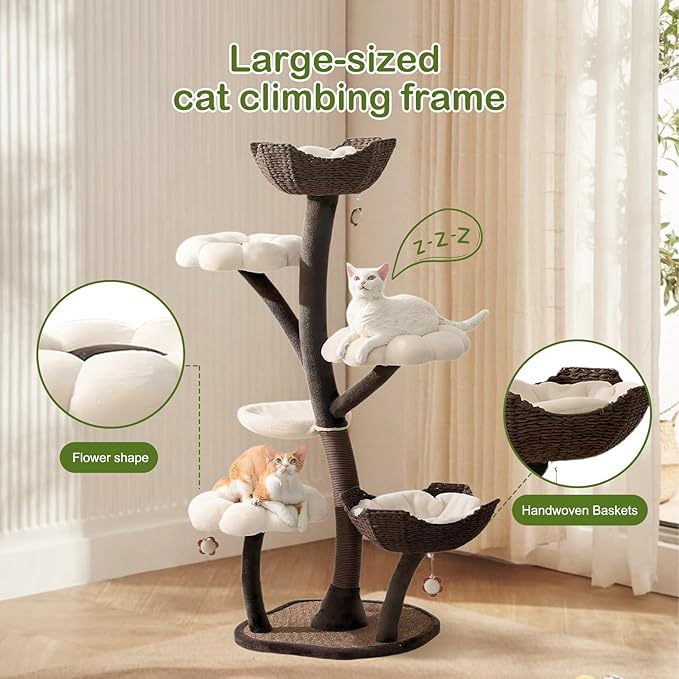 Generic 59In Indoor Cat Climbing Nests with Scratching Posts Flower Shaped Cat Special Shelf Dtachable Multi Level Pets Furniture for Large & Multi-Cats Homes