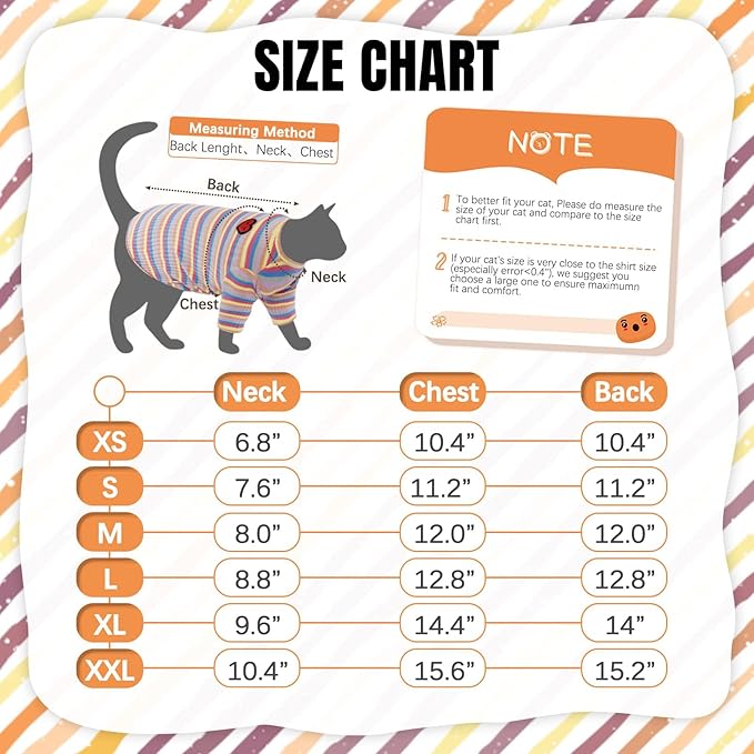 DENTRUN Hairless Cats Shirt Breathable Cat Daily Wear Clothes Stripe Vest Adorable Pajamas Jumpsuit Soft & Skin-Friendly
