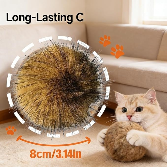 3pcs Cat Toy Faux Rabbit Fur Ball, 2026 New Soft Fluffy Cat Ball, Furry Catnip Ball Washable & Fun to Chase, for Bunny Kicks & Chase Games, for Indoor Exercise & Bonding