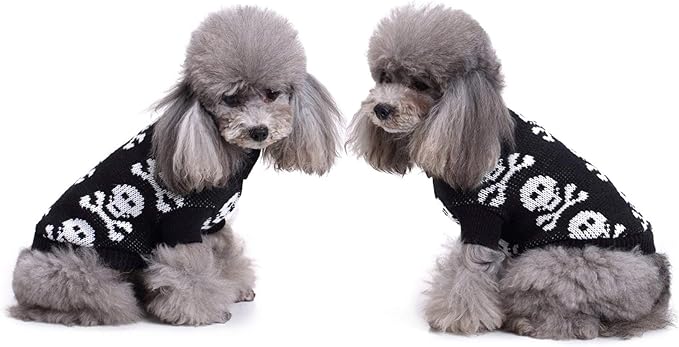 S-Lifeeling Skull Dog Sweater Holiday Halloween Christmas Pet Clothes Soft Comfortable Dog Clothes - Black,XXL