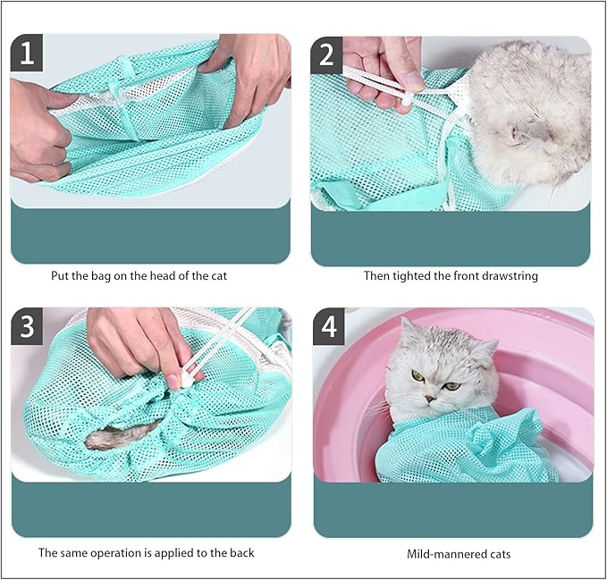 Anti-Scratch Silicone Cat Shoes: Adjustable Multifunctional Anti-Bite Shower Mesh Bag, paw Protection