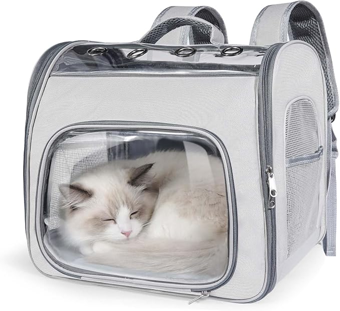 Innovative Traveler Backpack Pet Carriers Cat Backpack with Breathable Mesh Puppy Travel Carrier with Soft Padded Reinforced Support Foldable Small Dog Carrying Backpack for Kitty up to 15lbs (Grey)