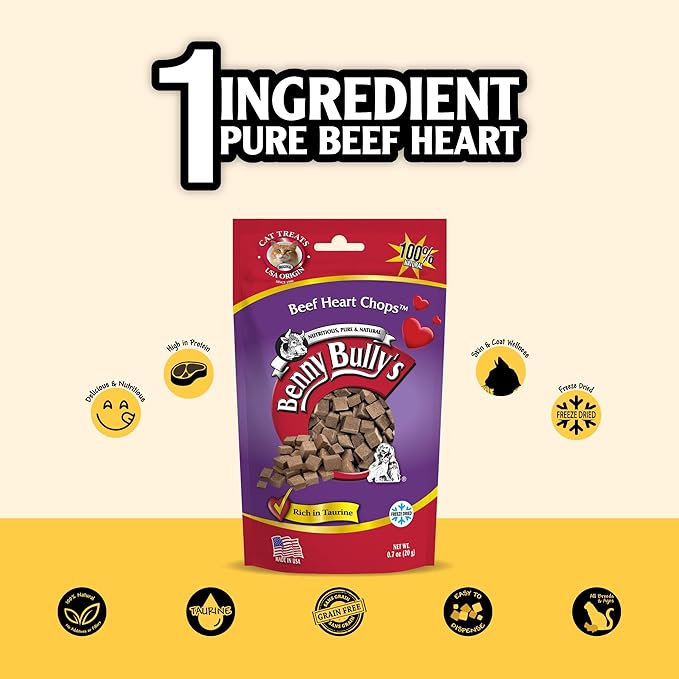Benny Bullys Beef Heart Chops - Freeze Dried Cat Treats - 20g/ 0.7 oz (4 Pack)