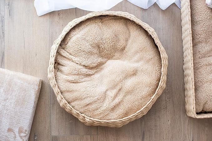 PetPals Hand Made Paper Rope Round Bed for Cat/Dog/Pet Sleep with Pillow, Natural (Round)