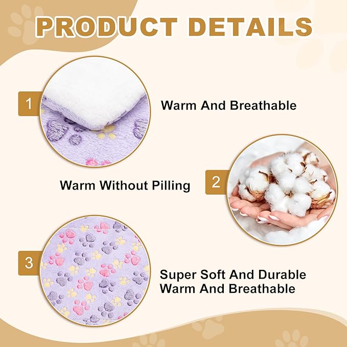Dog Cat Bed Mat, Soft Coral Fleece Pet Cushion Pad with Cute Paw Print, Warm Washable Pet Bed 23x18 Inches, (Purple), Intended for Medium Small Dog Cat