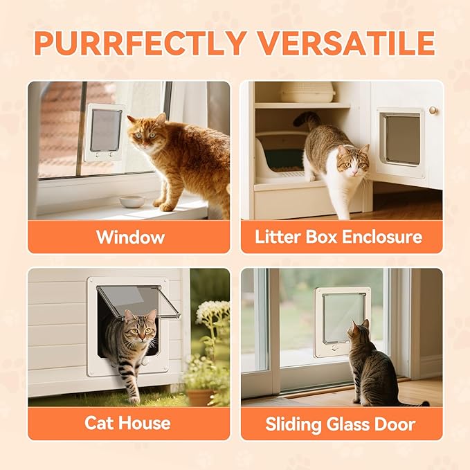 LIBBEPET Thin Cat Door, Safety Pet Door for Cats Up to 25 lbs, Interior Cat Door with 4 Way Locking for Window, Sliding Door and Cat House, Easy to Install, Extra Large