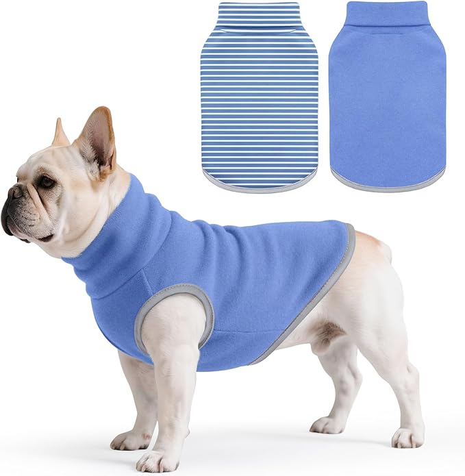 Idepet 2 Pack Striped Dog Sweater, Stretchy Dog Shirt Vest Turtleneck Pet Pullover Puppy Clothes Reflective Sweatshirt Fleece Cat Apparel (Blue Stripe + Navy, X-Large)