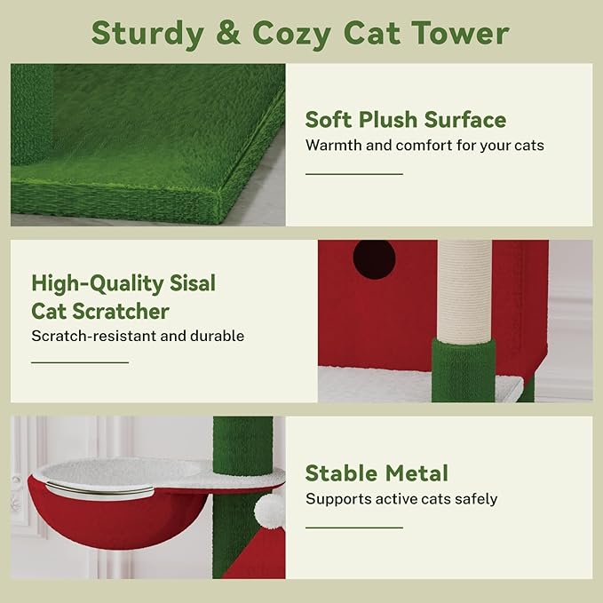STILLCOVE 63" Large Christmas Cat Tree Tower Indoor: Tall Modern Cute Heavy Duty Cat Condo House with Scratching Post & Hammock for Maine Coon