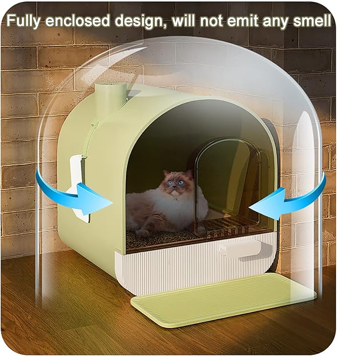 Large Litter Box with Odor Control Carbon Filter, Enclosed Plastic Cat Litter Box with Handy Litter Scoop,Drawer Type Cat Toilet,Perfect for Medium Cats (Color : Pink)
