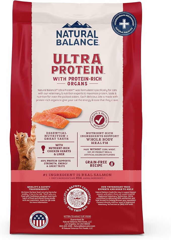 Natural Balance Ultra Protein Dry Cat Food, Real Salmon & Chicken Meal Recipe with Chicken Liver & Chicken Hearts - 10 lbs.