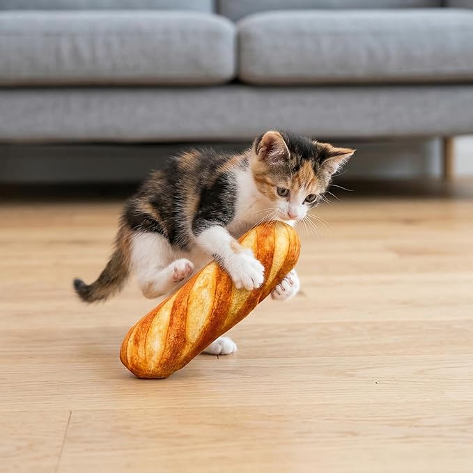 DOITOOL Catnip Toys for Indoor Cats - Bread Cat Kicker Toy & Baguette Plush for Kitten Biting & Chewing - Interactive Kitty Kick Sticks for Exercise & Boredom Relief - 7 Inch