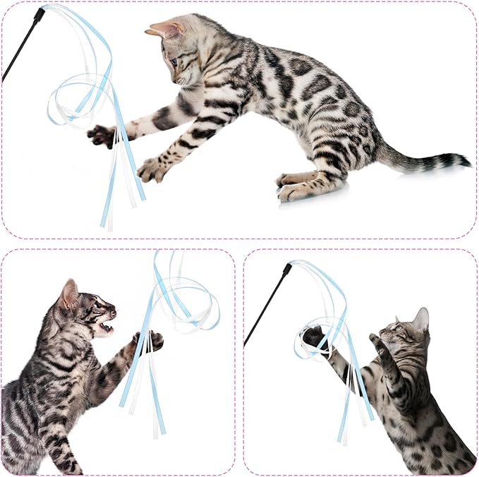 4 Pcs Ribbon Cat Toy,Interactive Cat Toy String,Colorful Kitten Toys Ribbon,Ribbons Toys for Cats for Indoor Cats for Kittens Teaser Training Exerciser Playing Accessories