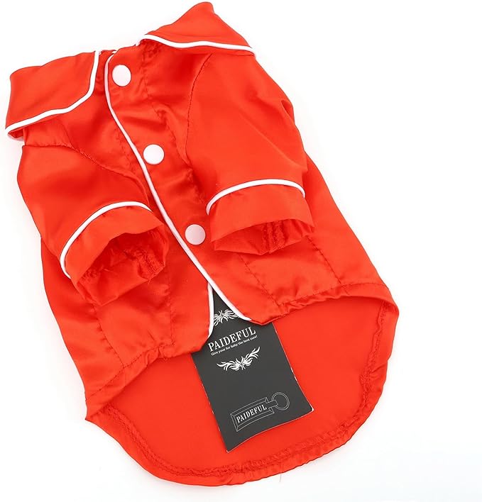 PAIDEFUL Soft Faux Silk Sleepwear for Small Dogs Cats Lapel Doggie Loungewear Lightweight Breathable Puppy Pajamas PJS Two-Legged Pet Shirt Clothes Summer Spring Chihuahua Apparel Button Up,Red,4XL