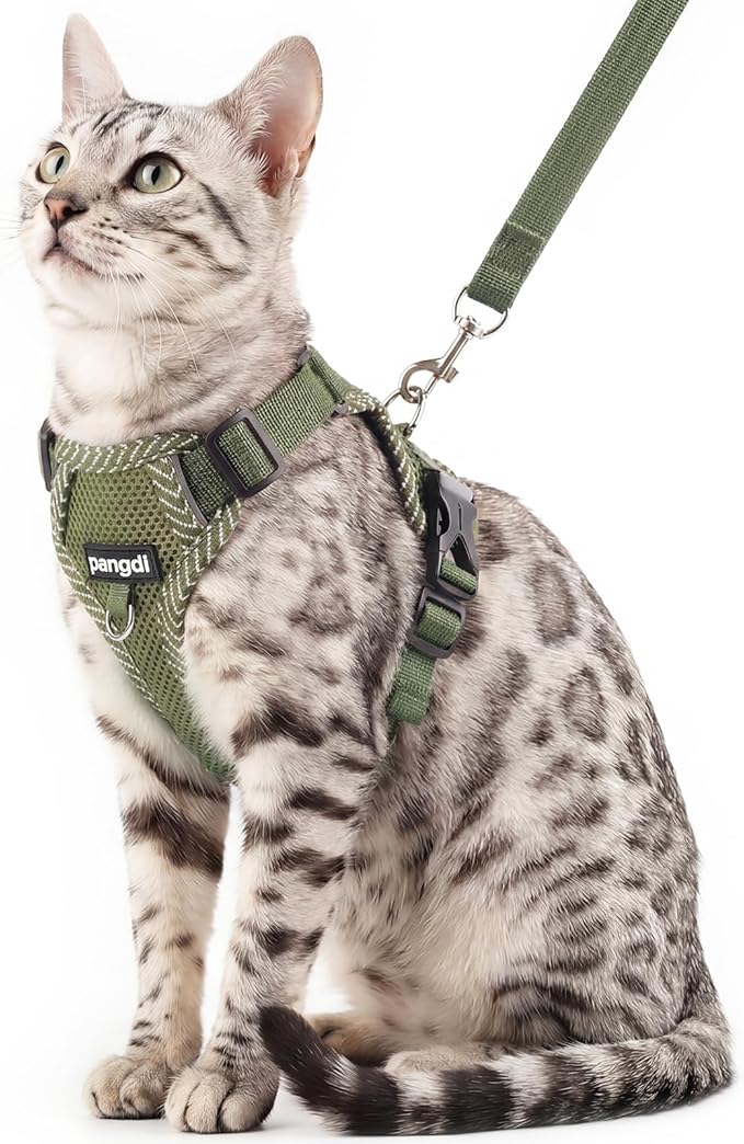 Cat Harness and Leash Escape Proof Small Kitten Harness Abyssinian Cat Vest for Walking Travel, Dark Green, S