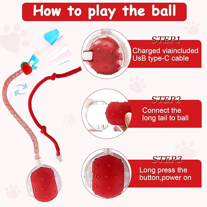 Interactive Cat Toys Smart Ball for Cats & Dogs! Now with 2 Rapid Tails. Features: 360°Auto-Rolling, Motion Activation& Bird Sounds. Perfect for Indoor Pet Exercise & Fun. (Blue)