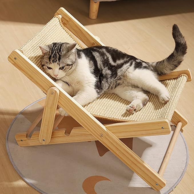 TITA-DONG Cat Hammock Bed, Elevated Cat Bed with Durable Sisal Scratcher, Durable and Non Shedding Sisal Scratcher, Wood Cat Chair Cat Furniture of Mini Beach Chair for Pet Cat(Sisal)