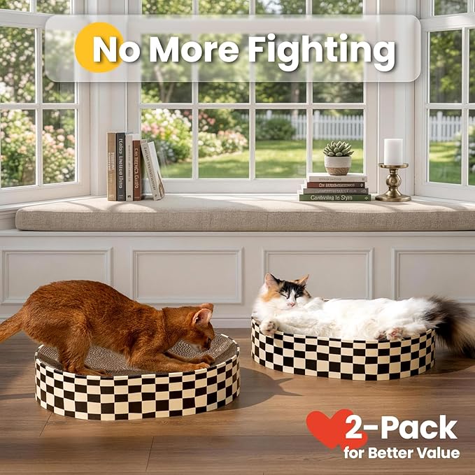 Conlun 2 Pack Oval Cat Scratcher Bowl, Curved Cardboard Scratching Pad Bed for Indoor Kittens, Mess-Free Enclosed Lounge Nest, Furniture Protector, Medium