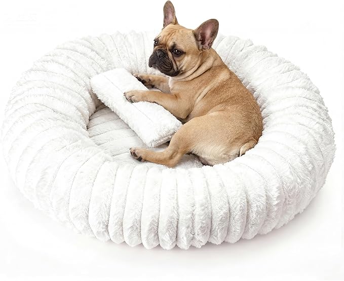 Self Warming Pet Bed, Donut Dog Bed for Small & Medium Dogs, Self-Heating Pet Bed with Non-Slip Bottom, Winter Comfort Dog Beds for Puppies, Washable & Portable Egg Tart Shape (M)