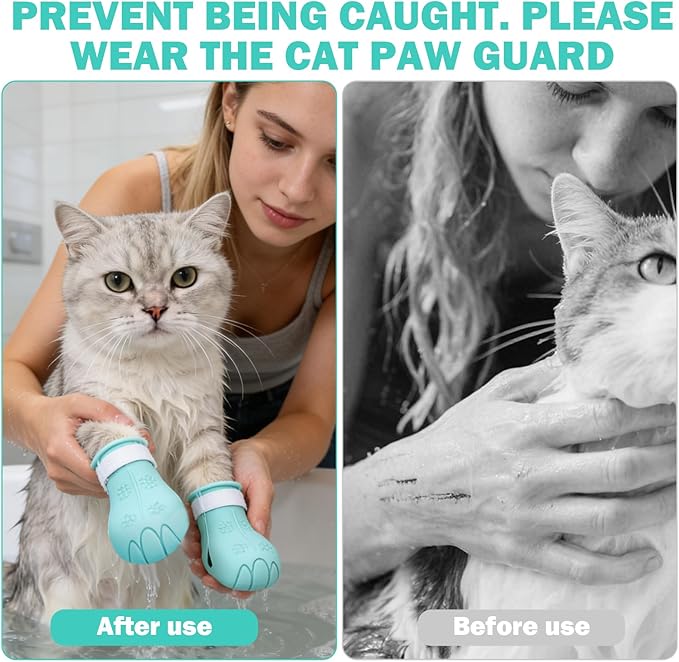 4 Pcs Shoes for Cats, Silicone Cat Feet Claw Covers, Anti-Scratch Cat Nail Shoes Kitten Feet Paw Boots Cat Protector Caps to Prevent Scratching Pet Supplies for Bathing Shaving Grooming