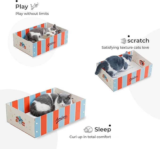 Cardboard Cat Scratcher Box & Bed – Heavy Duty Cat Scratch Pad for Indoor Cats, White Wood-Pulp Cat Scratching Board with Durable Cardboard cat Box, Low-Mess Cat Lounge House (Scratcher Box)