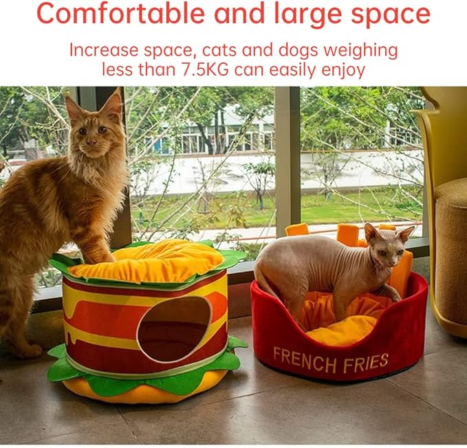 Burger French Fries Shape Cat House - Removable, Easy to Clean, Convertible Cat & Dog Nest (Drink cans)