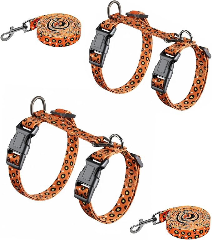 Halypet 2-Pack Cat Harness and Leash Set, Escape Proof 3-in-1 Adjustable Harness for Cats, Soft Lightweight, Easy On & Control for Walking, Travel & Outdoor Use, Vibrant Leopard Orange, Small