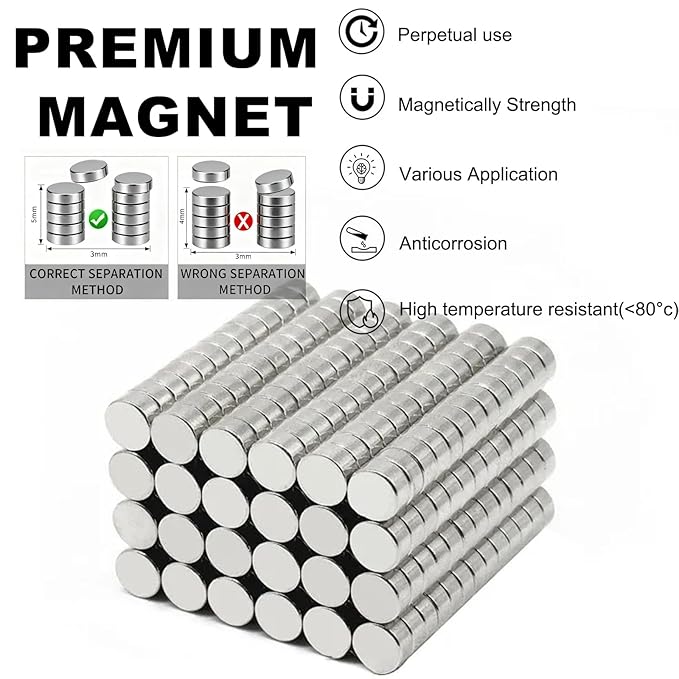 100pcs 6×3mm Round Mini Magnets for Acrylic Nail Clippers, Multi-Use Neodymium Magnet for Measuring Artificial Nail Length, Cat Eye Nail Art, Fridge Magnets, Crafts, Office Supplies