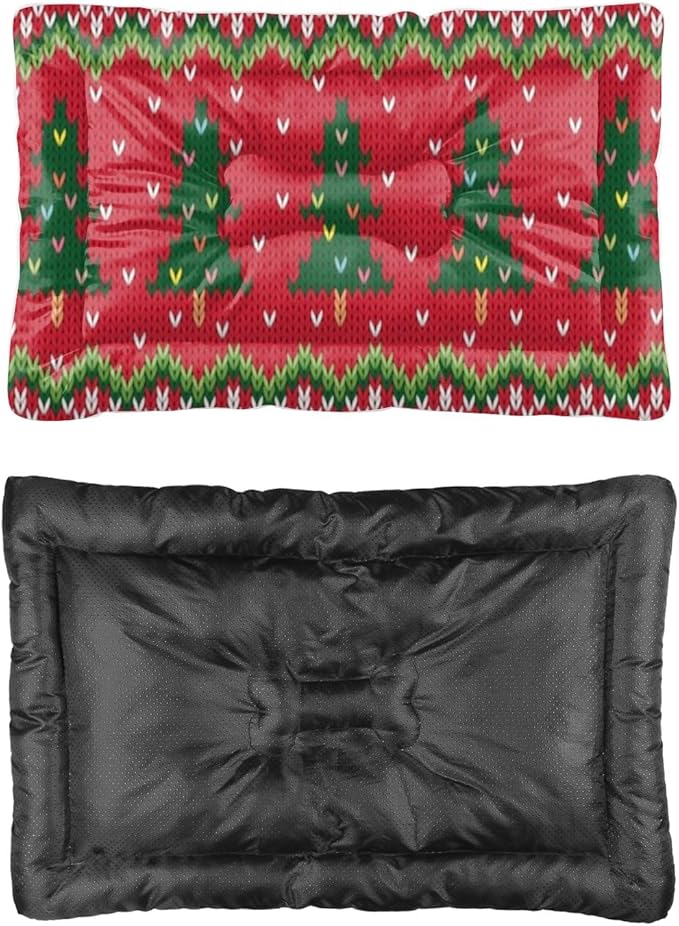 Christmas Knit Tree Pet Bed Mats Cat Mats for Sleeping Car Dog Pads Rectangle Dog Bed Non- Slip Bottom Pet Winter Supplies Multi- Scenario Crate Pad Gift Printed Big Beds 24× 18 Inch