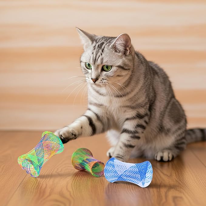 ElevateTech Cat Spring Toys Cat Tube Spring Toy Interactive Cat Toy for Indoor Cats Plastic Spring Coils Attract Cats to Swat Bite Hunt 3.66 × 1.85 × 0.12 inches Multicolor 60Pcs