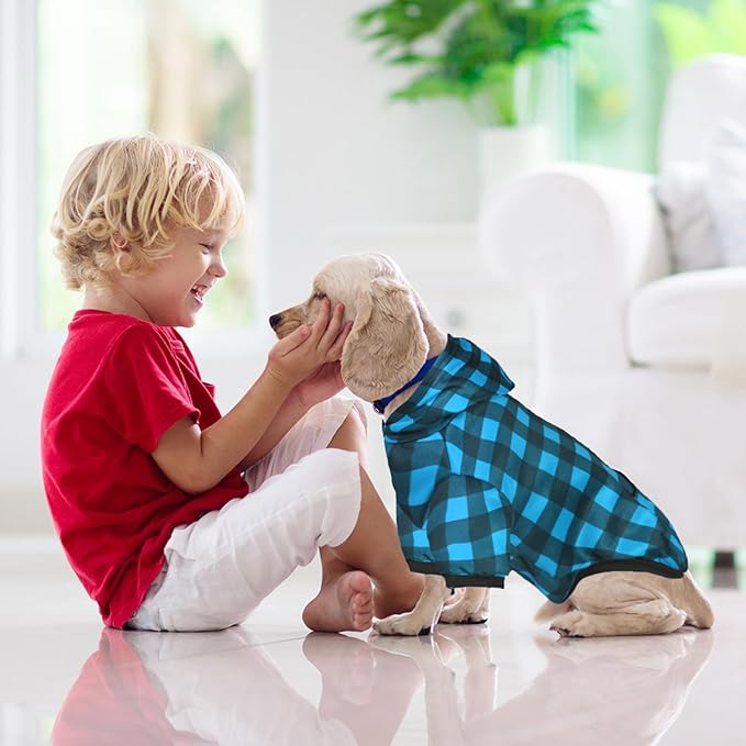 Plaid Dog Sweaters Hoodies Sweatshirts for Dogs Cats, Warm and Soft Cold Weater Coats for Christmas (Blue, Small)