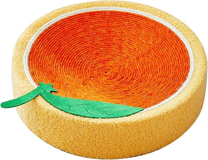 Cat Scratcher Bed Round Sisal Cat Scratcher Cardboard Cat Scratcher Lounge Bed Cat Scratcher Bowl Nest with Cartoon Pattern for Couch Carpets Sofas Protector (Orange)