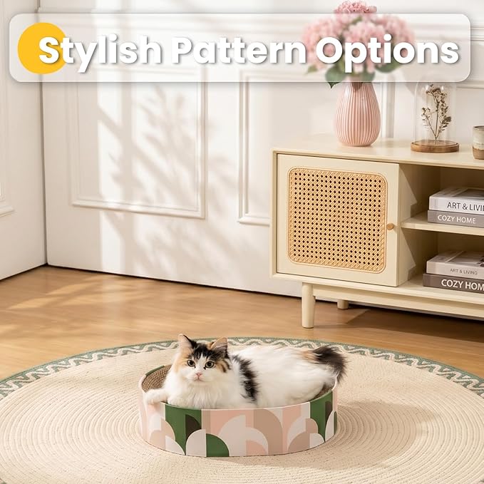Conlun Cat Scratcher Cardboard,2 in 1 Oval Cat Scratch Pad Bowl for Indoor Kitty Grinding Claw,Round Kittens Scratching Board Corrugated Lounge Pet Beds&Furniture Protector for Couch&Carpets&Sofas