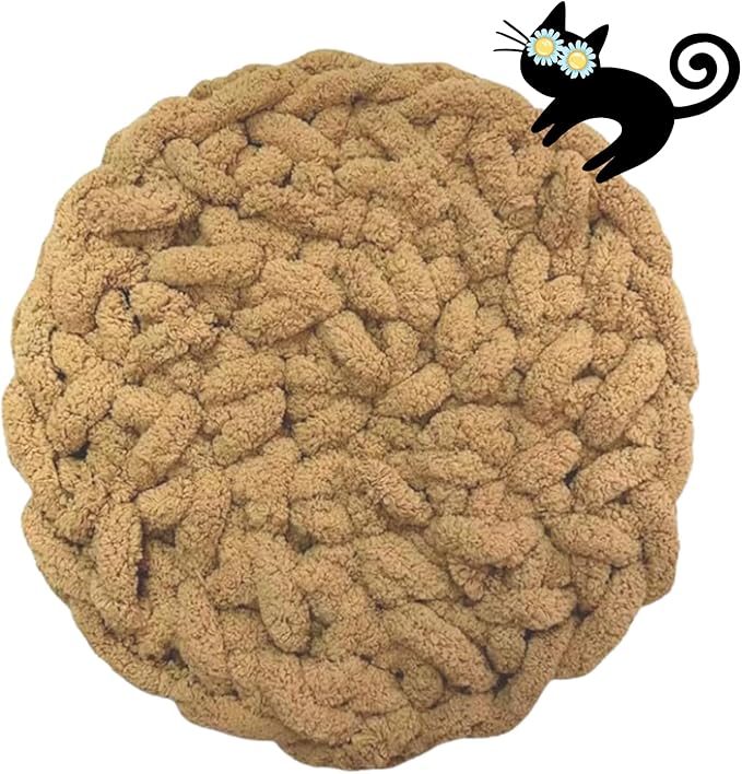 Cat Self-Warming Knitted Bed Mat, Extra-Soft Warm Round Washable Pads Cushions for Indoor Kittens & Kitty Small Pets Cat Trees (Caramel,Large)