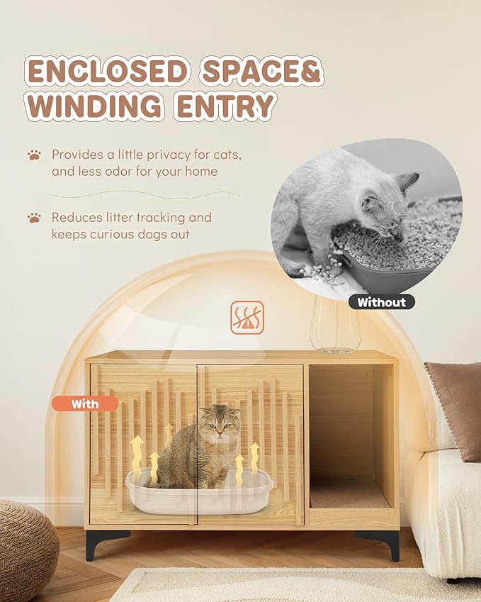 Cat Litter Box Enclosure,Stylish Hidden Litter Box Furniture, Modern Cat Litter Furniture Cabinet, Side End Table, Cat House with Scratch Pad, for Living Room, Bedroom, Entry Foyer