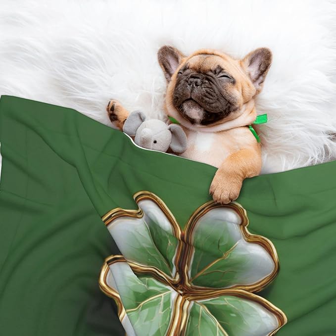 Cat Dog Blanket Cartoon Clover Leaf with Gold Rim Ultra Soft Warming Mat for Indoor Pet Beds Furniture 27.6 X 19.7inch