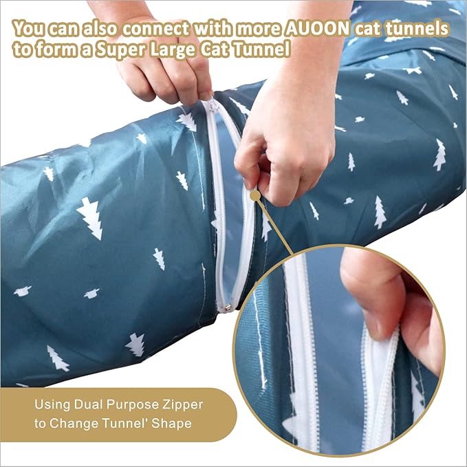 AUOON Cat Tunnel Bed for Indoor Cats - Large Cat Donut Tunnel with Hanging Ball Toy, Collapsible 2-in-1 Multifunctional Interactive Cat Toy for Kitten, Puppy, Rabbit, Ferret (Yellow)