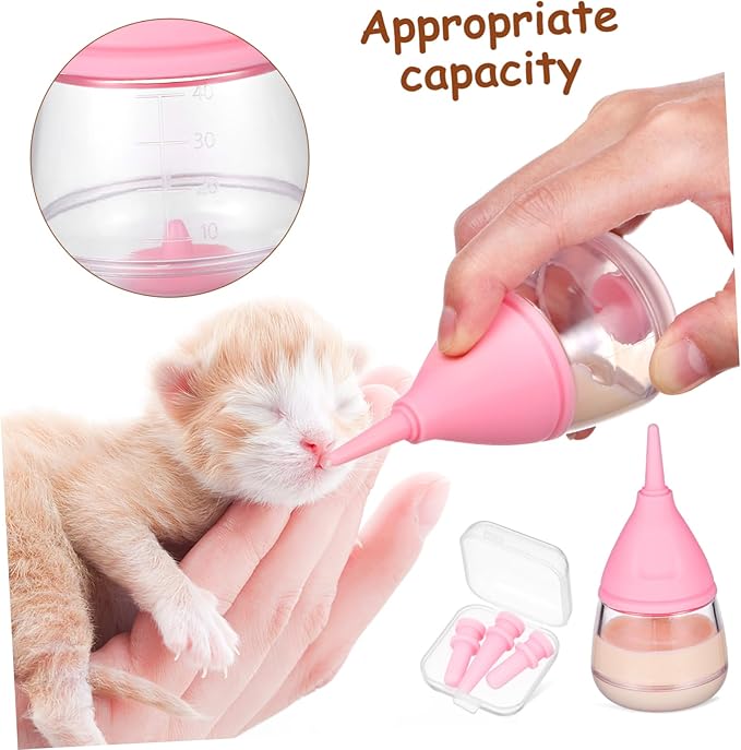 Pet Nursing Bottle for Kittens Puppies Feeding Bottles with Replaceable Nipples Cleaning Brush Safe Ergonomic Design Measurement Marks