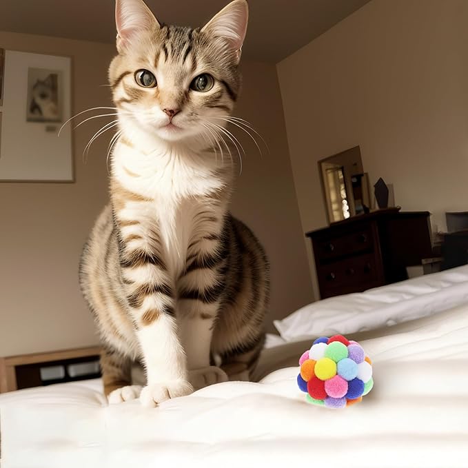 Cat Toys 9PCS - 1.75" Soft Plush Balls for Kittens & Indoor Cats | Machine-Washable Fuzzy Chew Toys, Noiseless Squeeze Play with Vibrant Colors, Durable Kitten Toy Balls (Multicolor)