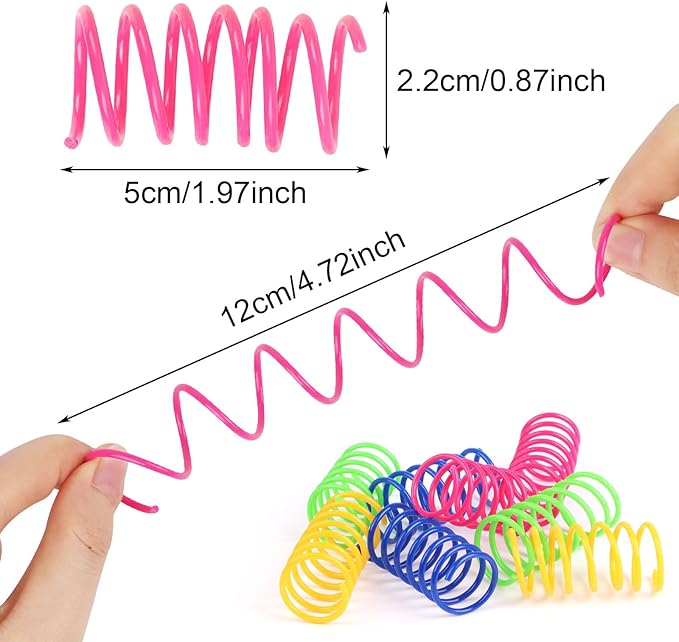 KIMOBER 32PCS Cat Spiral Spring,Colorful Plastic Cat Creative Toy Interactive Cat Toy Spiral Springs for Indoor Cats Kittens to Swat, Bite, Hunt Kitten Toys