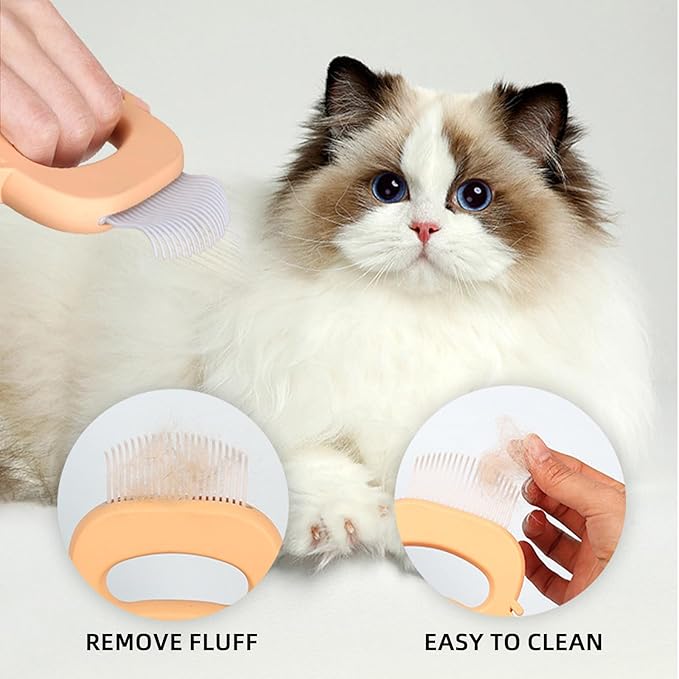 Orange Cat Comb Cute Cat-shape Pet Hair Removal Massaging Shell Comb Soft Deshedding Brush Grooming and Shedding Matted Fur Remover Dematting tool for Long and Short Hair Cat Dog Puppy Bunny