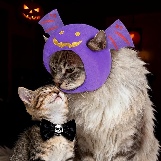 Cat Halloween Costumes Halloween Bat Wing Hat for Dogs Cats Adjustable Cute Purple Bat Cap Festival Pet Head Dress Up Accessories for Halloween Puppy Kitten Cosplay Costume Gifts