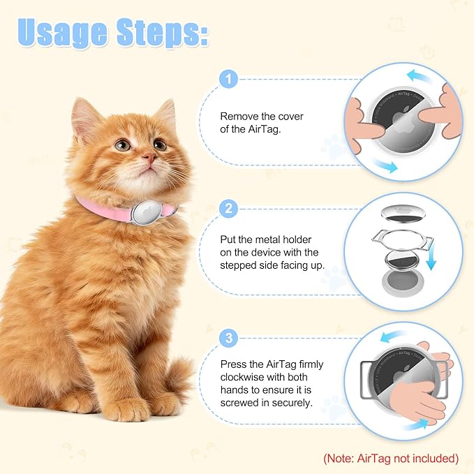 AirTag Cat Collar, Breakaway Air Tag Cat Tracker Collar with Integrated Airtag Holder Compatible with Apple Air Tag, Ultra Elastic & Comfortable Pet Tracking Collars for Cats Kittens (Pink)