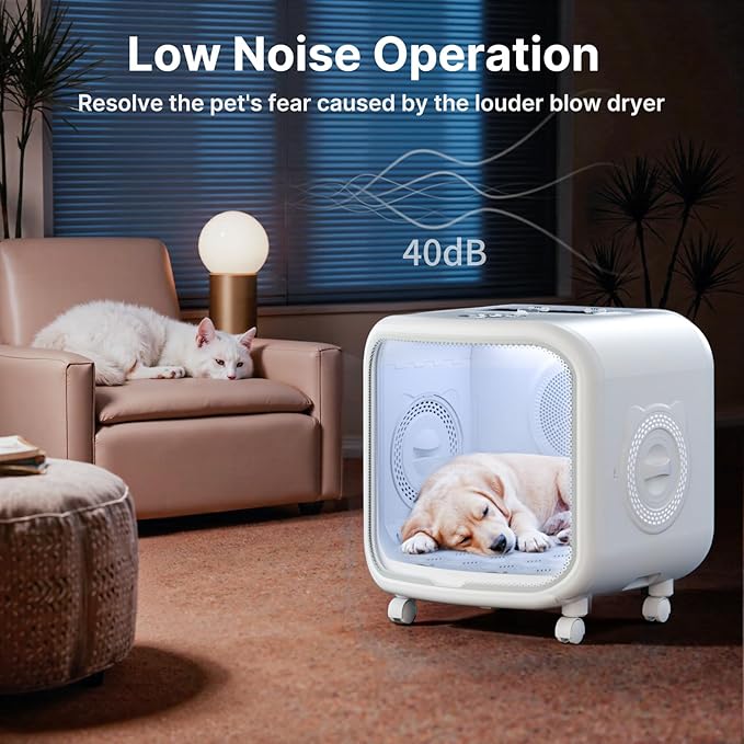 Upgrade 75L Large Automatic Cat Dryer Box with Pet Towel -360° Rapid Drying and APP Control, Smart Safe Temperature & Overheat Protection, Ultra-Quiet & Grooming Box for Cats and Small Dogs