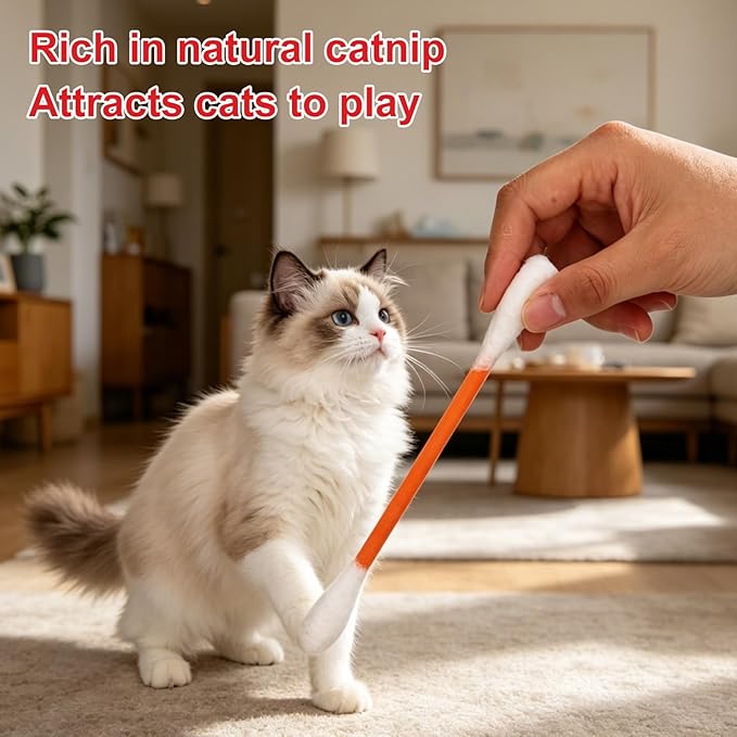 6pcs Cotton Swabs Cat Toys with Catnip, 16x1.5cm/6.3x0.59in Kitten Chew Sticks Interactive Giant Kitty Kicker Toy for Indoor Boredom Exercise & Play (Mixed Colors)