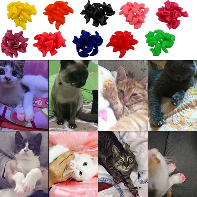 VICTHY Cat Nail Caps and Covers with Glue and Applicators - 100 Pieces in 5 Colors for Extra Small/Kitten Sizes