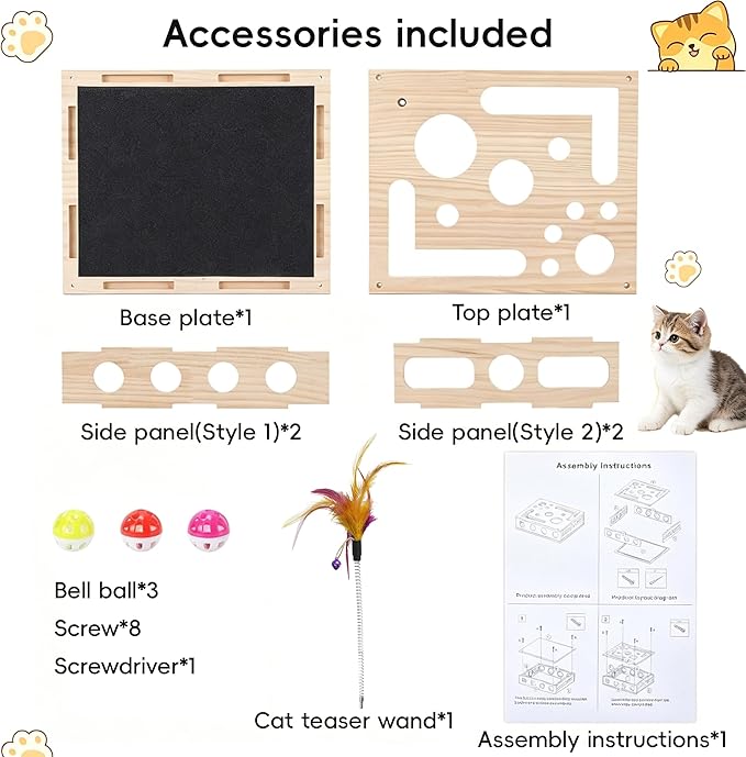Cat Puzzle Toy & Cat Treat Puzzle, Interactive Cat Scratch with Sandpaper, Cat Scratcher & Nail File, Kitten Toys Cat Claw Saver Box – for Indoor Cat Stress Relief & Claw Care